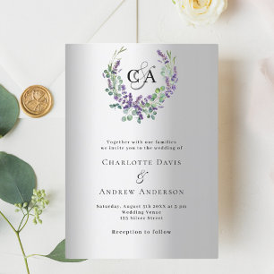 Invitation Mariage de luxe monogramme de fleurs de lavande en