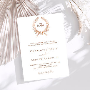 Invitation Mariage de luxe monogramme en or rose blanc