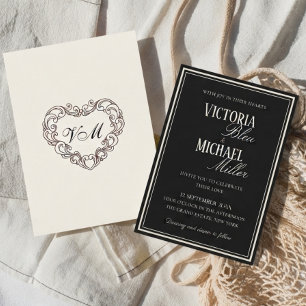 Invitation Mariage de Luxe Noir et Ivoire Classique