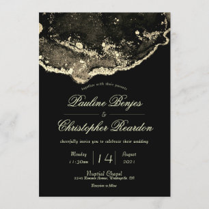 Invitation Mariage de luxe noir et or