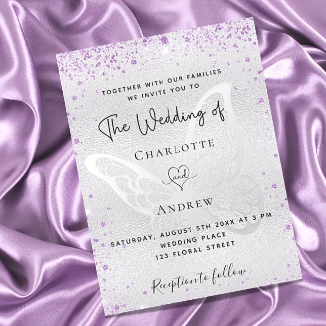 Invitation Mariage de luxe papillon violet argenté (Créateur téléchargé)