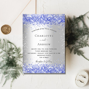 Invitation Mariage de luxe parties scintillant bleu argenté