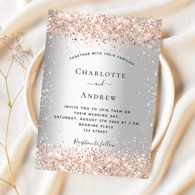 Invitation Mariage de luxe rose en argent (Créateur téléchargé)