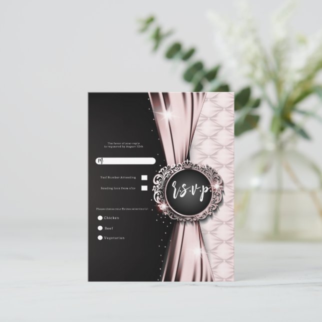 Invitation Mariage de luxe rose et noir élégant RSVP (Debout devant)