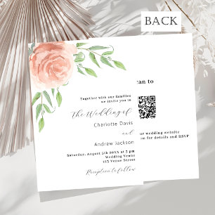 Invitation mariage de luxe rose or fleurie QR RSVP