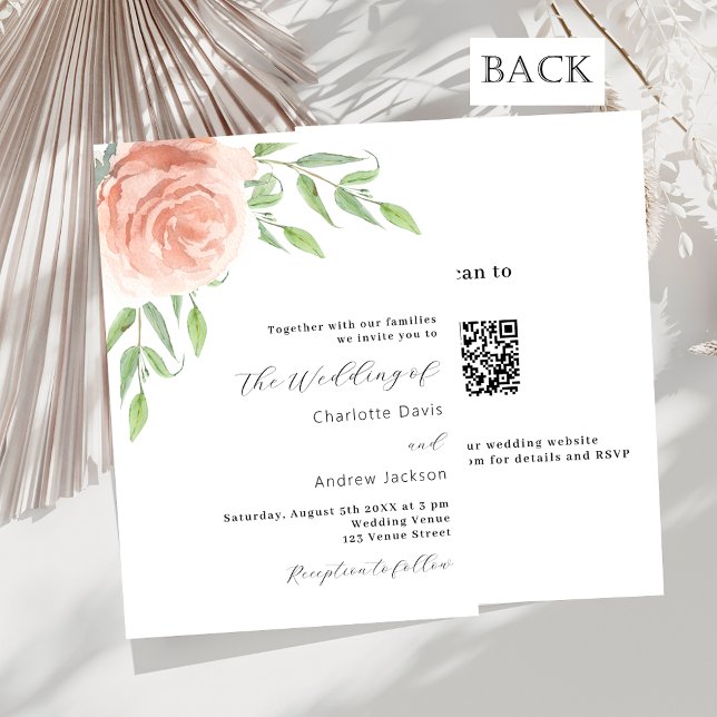 Invitation mariage de luxe rose or fleurie QR RSVP (Créateur téléchargé)