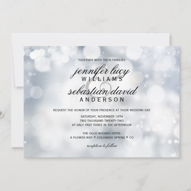 Invitation Mariage de luxe Silver Bokeh Light Chic (Devant)