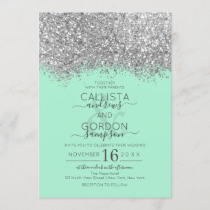 Invitation Mariage de luxe Silver Neo Mint Parties scintillan