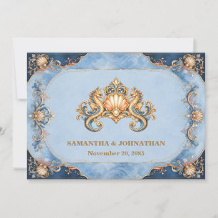 Invitation Mariage de luxe sur la plage aux chevaux marins bl