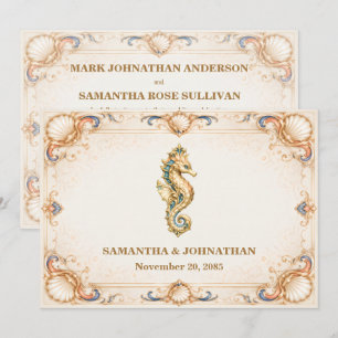 Invitation Mariage de luxe vintage sur la plage avec hippocam