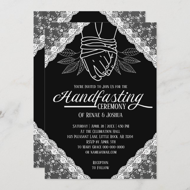 Invitation Mariage de main de dentelle blanche (Devant / Derrière)