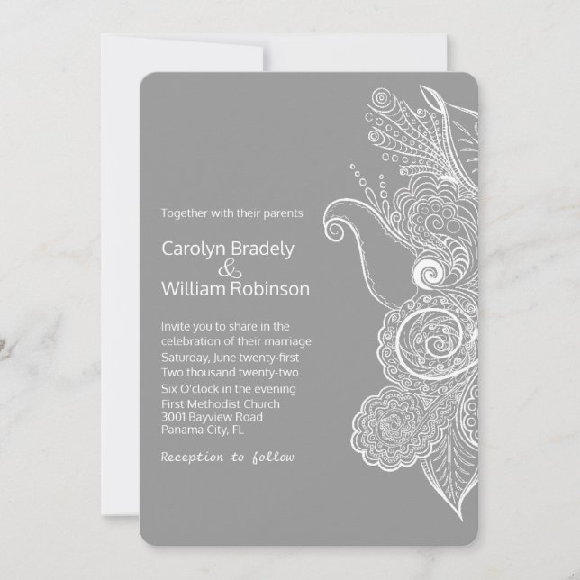 Invitation Mariage de mandala chic gris et blanc (Devant)
