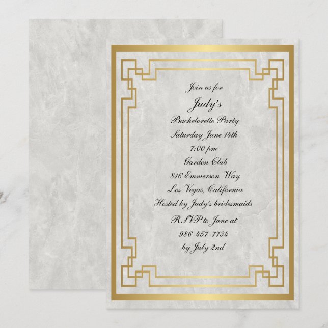 Invitation Mariage de marbre géométrique or Bachelorette (Devant / Derrière)