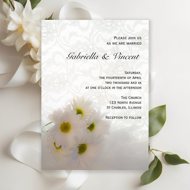 Invitation Mariage de marguerites blanches et dentelles (Créateur téléchargé)