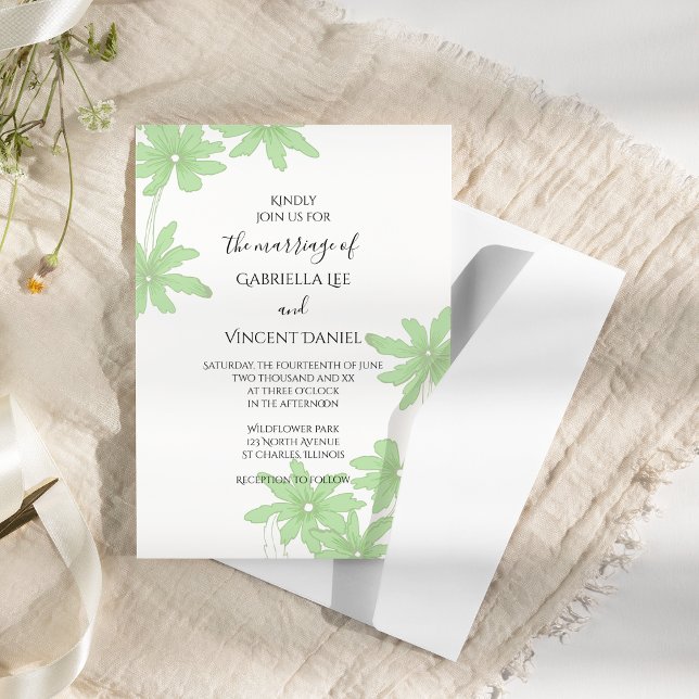 Invitation Mariage de marguerites vert clair (Créateur téléchargé)