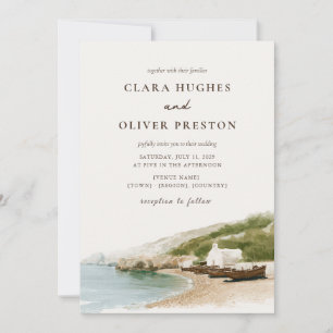 Invitation Mariage de mariage côtier sable chaud sarcelle oli