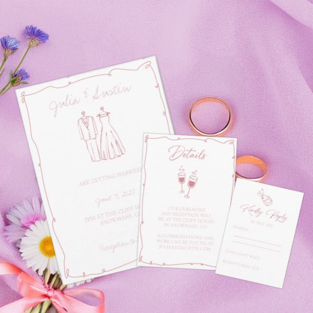 Invitation Mariage de mariée et de chambre à main rose pâle (Créateur téléchargé)