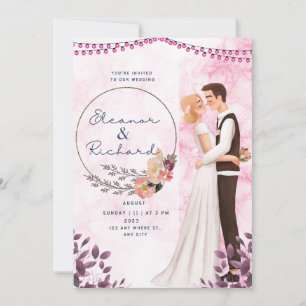 Invitation Mariage de mariée et de chambre en rose illustré