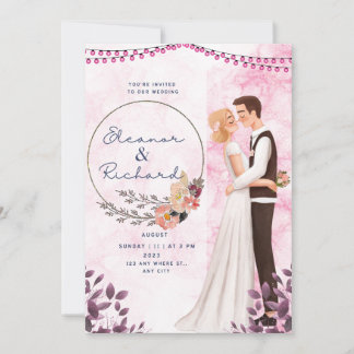 Invitation Mariage de mariée et de chambre en rose illustré