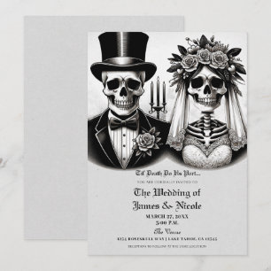 Invitation Mariage de mariée et marié squelette blanc gris vi