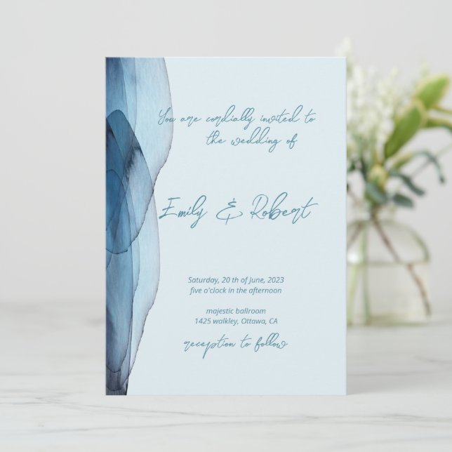 Invitation Mariage de marine bleu Dusty moderne (Debout devant)
