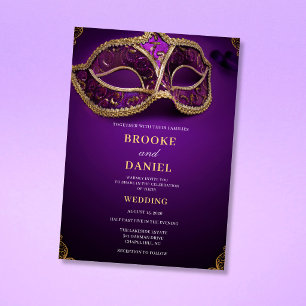 Invitation Mariage de Mascarade avec Cadre Violet Royal et Or