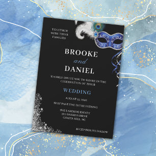 Invitation Mariage de Mascarade Élégant Argent et Bleu