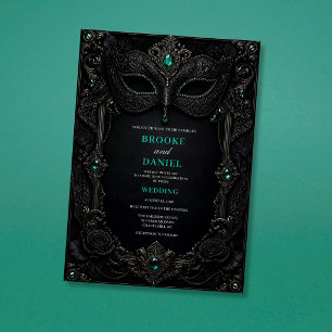 Invitation Mariage de Mascarade Émeraude Gothique Sombre