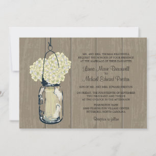 Invitation Mariage de Mason Jar Hydrangeas en bois rustique