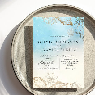 Invitation Mariage de mer Été Bleu Océan Plage Mariage