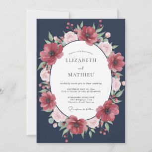 Invitation Mariage de minuit au crimson Ranunculus Eucalyptus