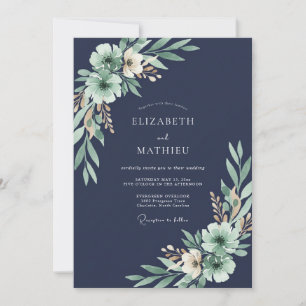 Invitation Mariage de minuit aux feuilles d'eucalyptus