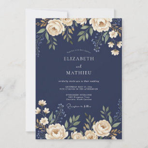 Invitation Mariage de minuit Champagne Foliage Sage