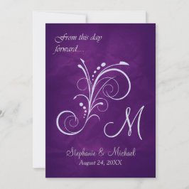 Invitation Mariage de monogramme à balayage d'argent violet