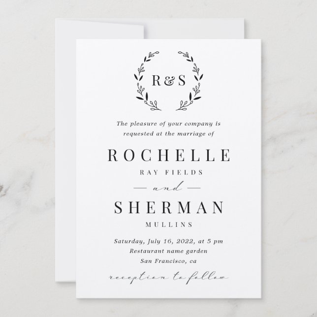 Invitation Mariage de monogramme à feuille rustique de premiè (Devant)