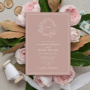 Invitation Mariage de monogramme à poitrine feutrée Rose mode
