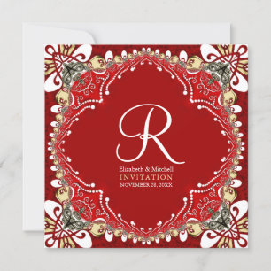 Invitation Mariage de monogramme Batik de Bohême Rouge