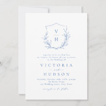 Mariage de monogramme bleu simple de crête botaniq