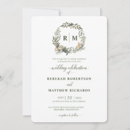 Invitation Mariage de monogramme botanique blanc