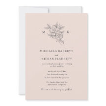 Mariage de monogramme botanique élégant rose pâle