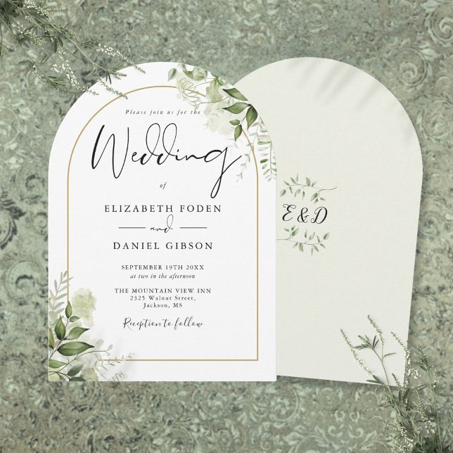 Invitation Mariage de monogramme d'arc d'or floral rustique (Rustic Greenery Floral Gold Arch Monogram Wedding Invitation)