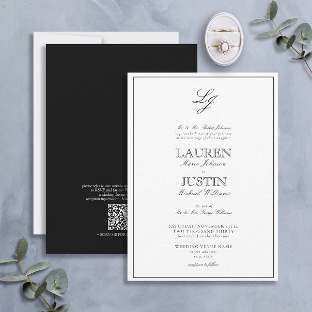 Invitation Mariage de monogramme de code QR classique (Créateur téléchargé)