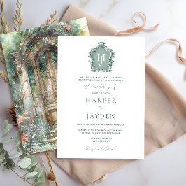 Invitation Mariage de monogramme de couleur verte terreuse