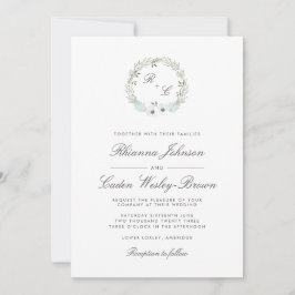 Invitation Mariage de monogramme de couronne d'anémone vintag