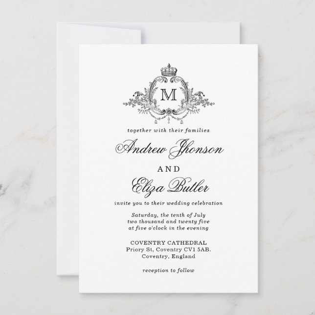 Invitation Mariage de monogramme de couronne royale (Devant)