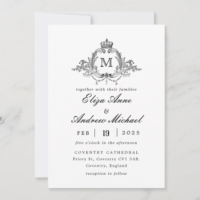 Invitation Mariage de monogramme de couronne royale (Devant)