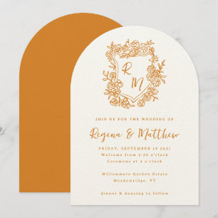Invitation Mariage de monogramme de crête florale orange dess