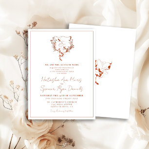 Invitation Mariage de monogramme de crête florale rustique