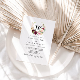 Invitation Mariage de monogramme de feuillage végétal rustiqu