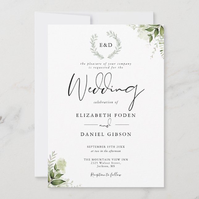 Invitation Mariage de monogramme de jardin vert (Devant)